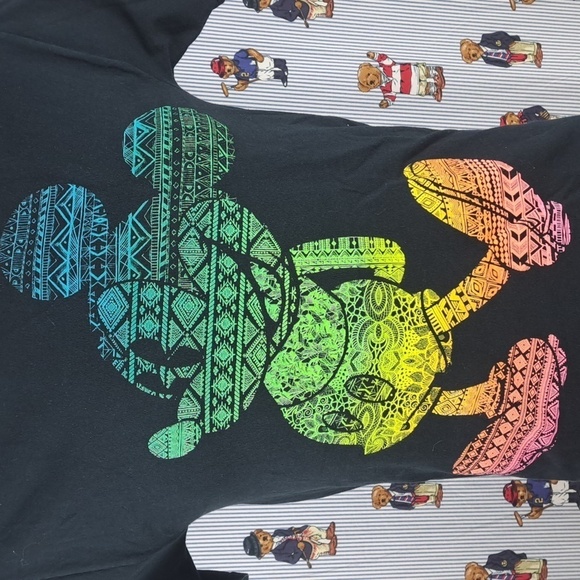 Disney Mickey Mouse multicolor Aztec pattern character graphic SM black t-shirt - Picture 3 of 5